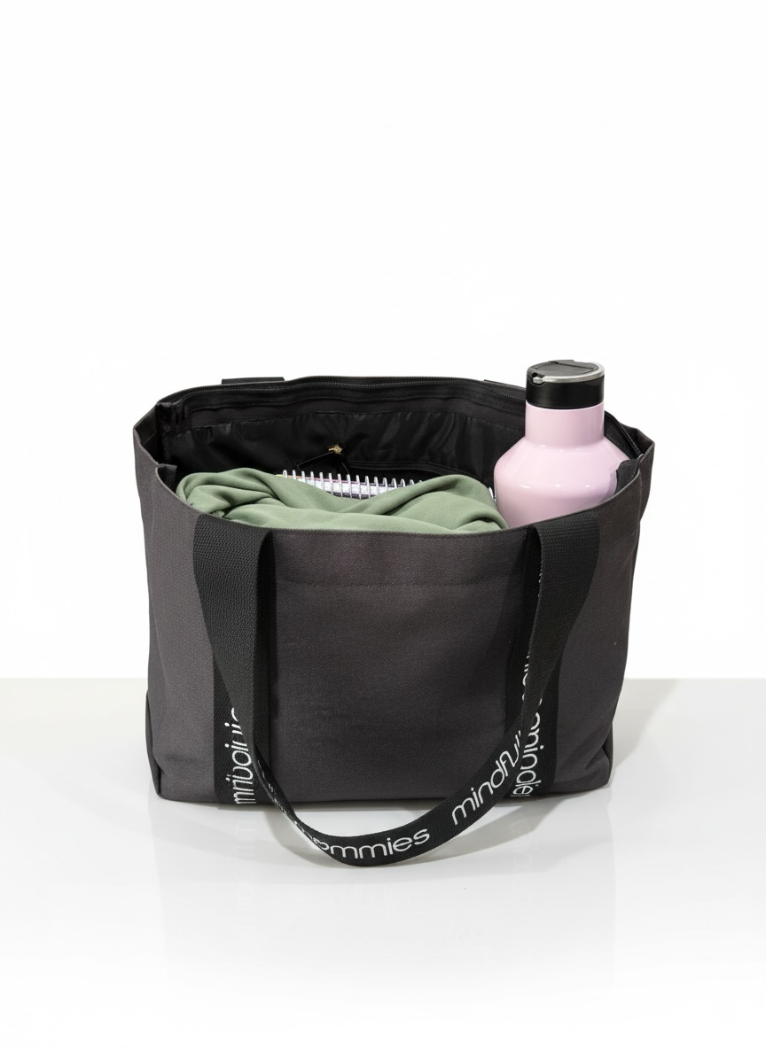 Mindfull Mommies Everyday Reusable Canvas Tote Bag with a Zipper - Black
